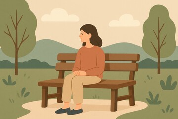 Fototapeta premium Serene Artwork of a Woman Sitting on a Bench in a Peaceful Scene