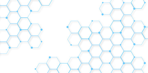 Science network pattern blue Hexagonal abstract background. Big Data Visualization structure elements . Health care and science medical pattern innovation. Template design with concept Dots and lines.