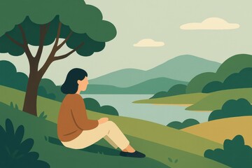 Serene Landscape Illustration with Tranquil Nature Scene