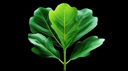 Vibrant Green Leaves Isolated on Black Background for Nature Aesthetic