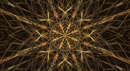 Intricate Golden Labyrinth A Complex Abstract Composition Of Intersecting Lines