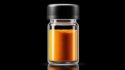 Vibrant Yellow Spice in Glass Container on Dark Background
