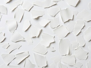 Obraz premium White paper scraps scattered on a white background. Abstract texture