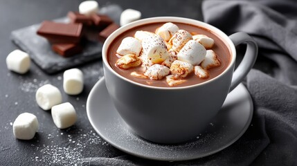 Warm and Cozy Hot Chocolate with Marshmallows in a Gray Mug
