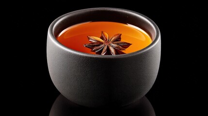 Warm Herbal Beverage with Star Anise in Elegant Black Bowl
