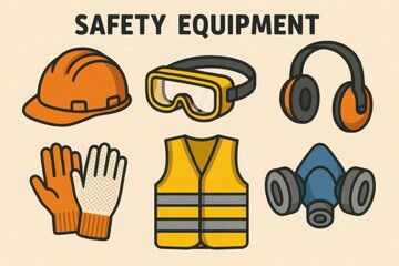 Essential Safety Gear Illustration Featuring Hard Hat and Gloves