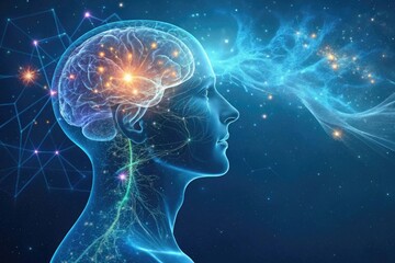Futuristic Human Brain and Neural Network Visualization in Space Concept