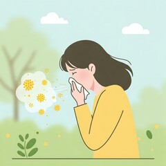 Pollen Allergy Sneezing Flat Design Pastel Colors Minimal Illustration