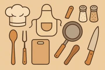 Obraz premium Simple Kitchen Tools Illustration for Cooking and Culinary Arts