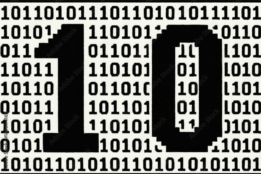 Poster digital binary art featuring number 10 in simple composition design