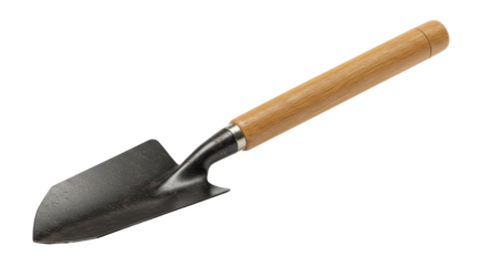 A garden trowel with a wooden handle