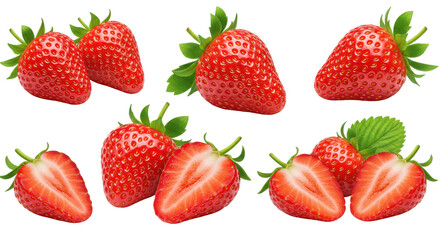 A juicy array of strawberries halved and whole pop against a stark black backdrop