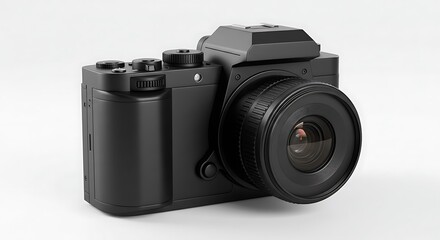 Fototapeta premium Matte Black Mirrorless Camera on White Background