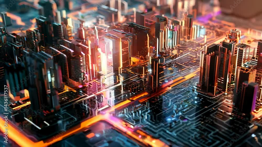 Leinwandbilder computer technology abstraction with connected hardware or data servers in neon lights of wires