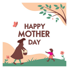Happy Mother’s Day Illustration Mother and Child Walking Flat Design 02
