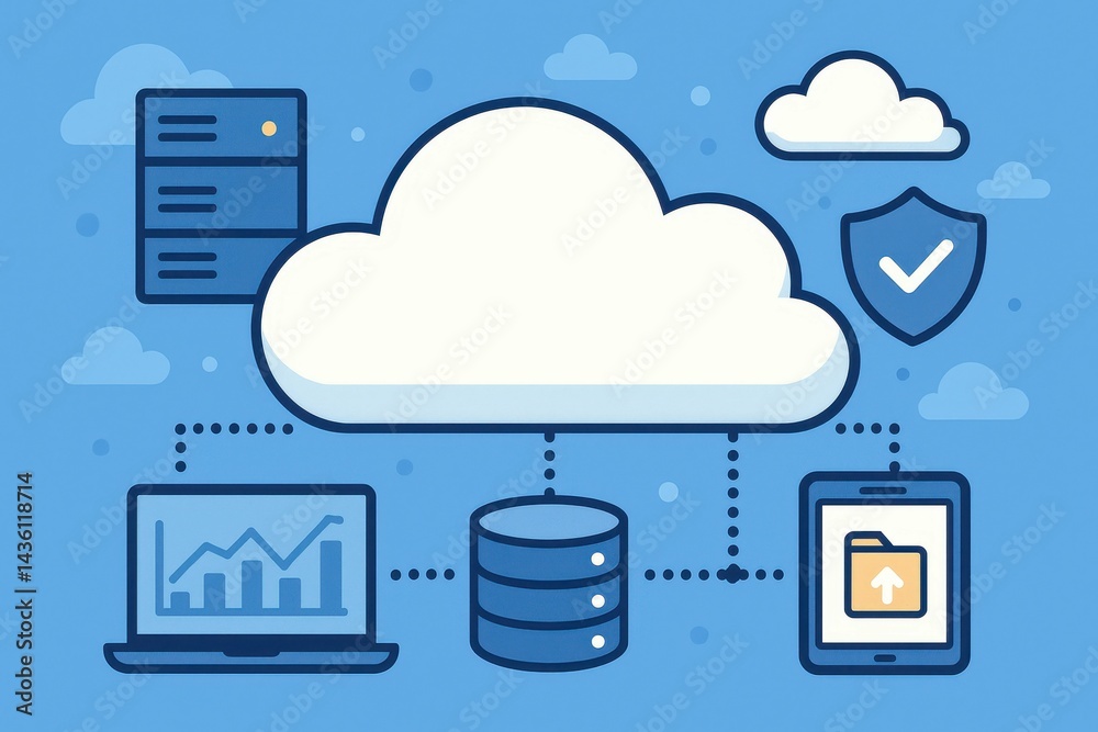 Poster cloud network illustration with simple data and connection elements