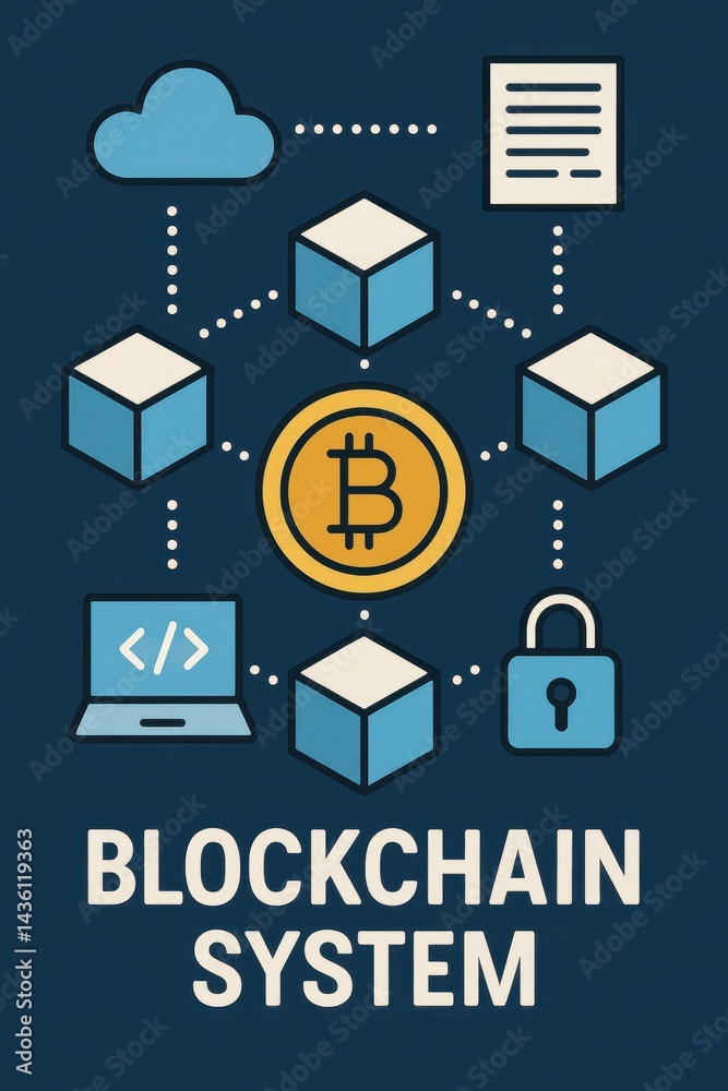 Poster simple blockchain system visualization for modern technology concepts