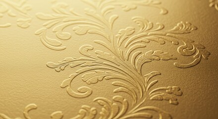 Luxurious Embossed Gold Floral Pattern on Soft Satin Fabric Background