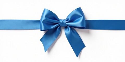A perfectly tied azure satin ribbon bow, elegantly displayed on a pristine white backdrop, offers a sophisticated and graceful element for design projects.