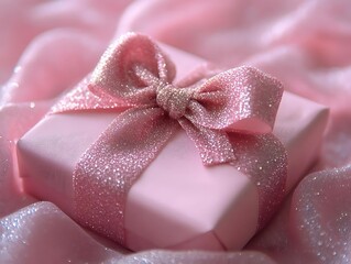 Pink Gift Box with Glitter Bow Illustration