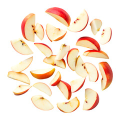 Fresh red apple slices healthy fruit snack ingredient for cooking dessert recipe isolated on a transparent background.