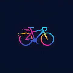 Fototapeta premium A vibrant gradient bicycle icon with motion lines isolated on a dark blue background in a simple style