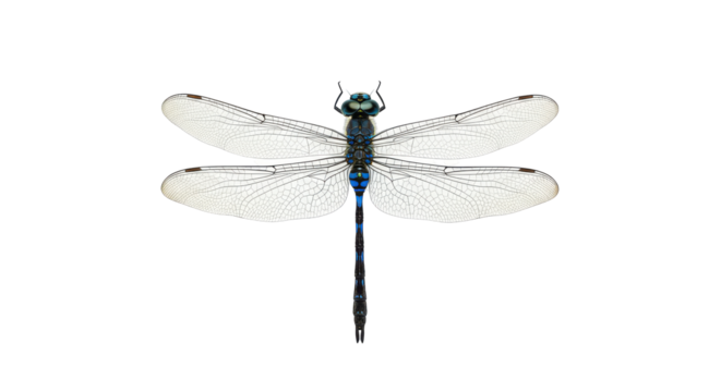 Azure dragonfly soars wings like frosted glass a jewel against pure night
