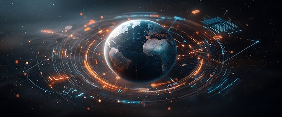 Earth in a futuristic, digital interface