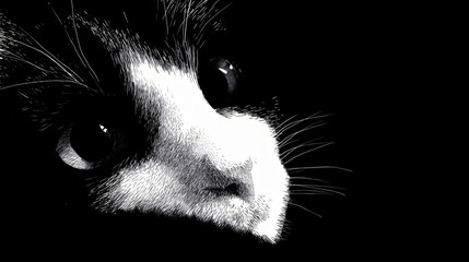 Black and white cat illustration - contrast-rich pet artwork