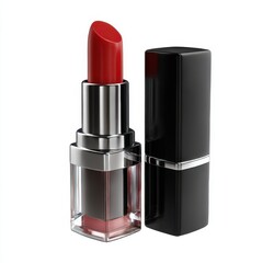 Obraz premium Red lipstick with black case isolated on white background