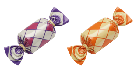 Isolated Duo of Festive Wrapped Candies with Diamond Pattern
