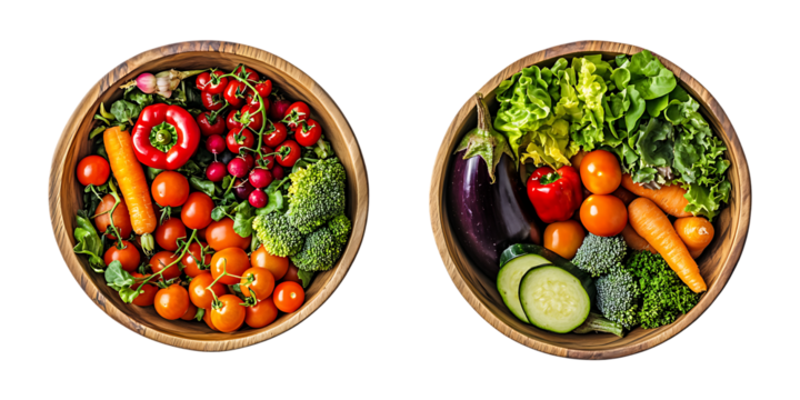 Fresh vegetable bowls healthy food salad ingredients nutrition diet vegetarian vegan colorful assortment isolated on a transparent background. - Powered by Adobe