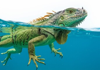 Obraz premium Iguana emerges in crystalline waters showcasing its textured skin