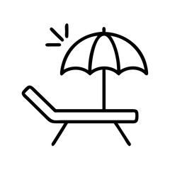 Outline graphic of a beach chair with shade and sun rays symbolizing relaxation and vacation time