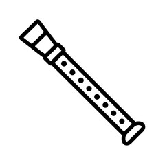 Simple graphic showing a black and white illustration of flute with finger holes and mouthpiece displayed clearly
