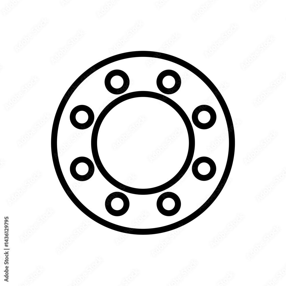 Poster circular device with smaller circles arranged around a central opening in a simple graphic style