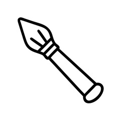 A single black outline drawing of a paintbrush with a pointed tip and a cylindrical handle shown isolated