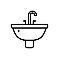 A simple graphic of a bathroom sink with a curved faucet and drain in a minimalist style design icon
