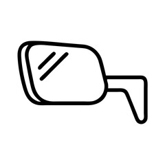 Outline drawing of a car side mirror with reflection lines on the glass surface shown clearly here