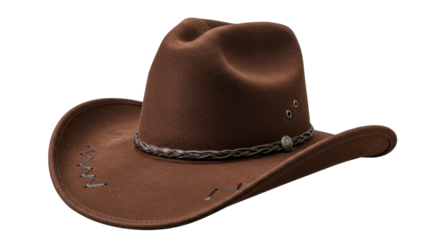Brown cowboy hat closeup dark background braided band