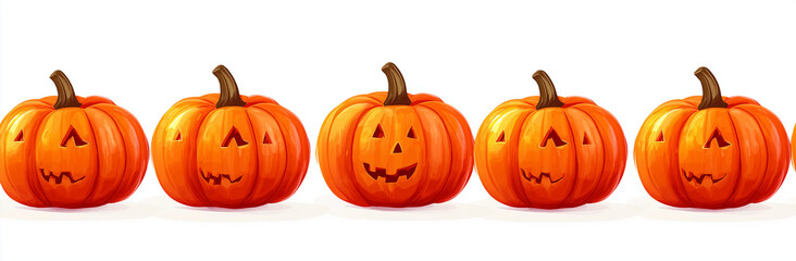 Fototapeta premium Cartoon Smiling Pumpkin Border Clip Art Set on Transparent Background