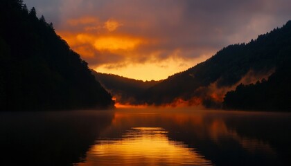 Sunrise over Misty Lake