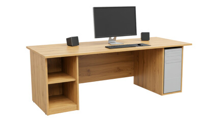 Isolated Light Wood Desk with Computer Setup