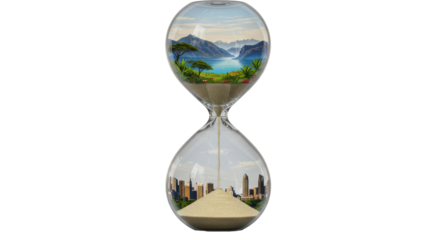 Isolated Hourglass with Nature and City Scenery