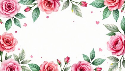 Delicate watercolor roses & leaves repeat seamlessly, green, wallpaper, fabric