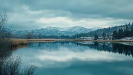 Obraz premium Winter Mountain Lake Reflection - Serene Landscape