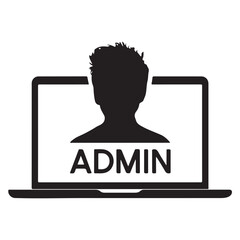 Admin Silhouette Vector Logo on Laptop Screen - Black Minimalist Design
