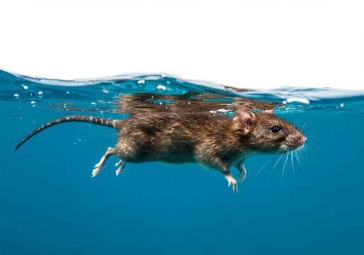 Captivating portrait of a Brown Rat gracefully swimming beneath the water - Powered by Adobe