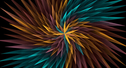 Obraz premium Rotating Multicolored Fractal Design With Spikes And A Dark Background