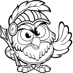 Fierce Cartoon Bird Dressed as a Knight with Spear